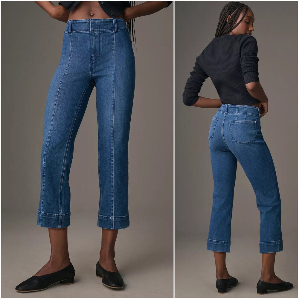 ANTHROPOLOGIE PILCRO Slim 70s High-Rise Crop Flare Jeans Size 29 Stretch Denim